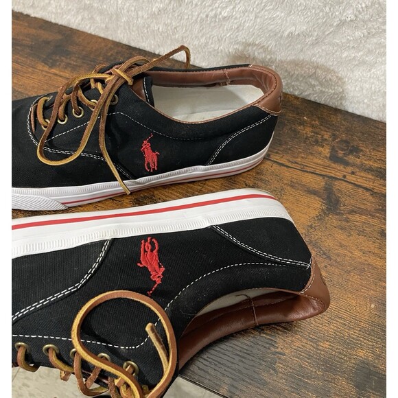 Polo Ralph Lauren Vaughn Mens Shoes 13D Black Canvas Leather Lace Preppy Low Top - Picture 11 of 16